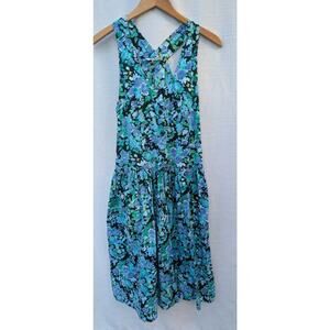 High‎ Risk Womens Tank Dress L Drop Waist Floral Artsy Cottagecore Impressionist